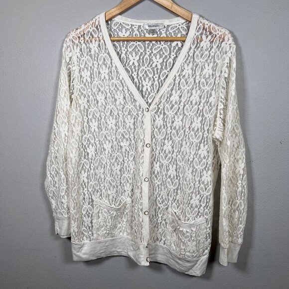 Dress Barn Beige Lace Cardigan with Pockets Women's Size 1X Made in USA - Picture 1 of 9